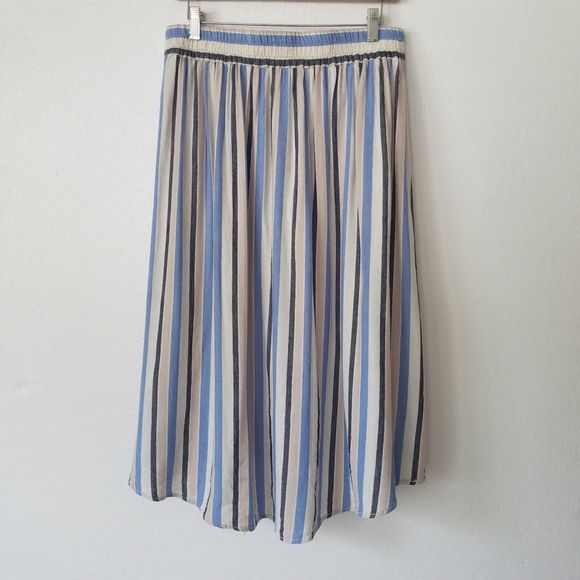 Max Studio Womens M Skirt Midi Hi Lo Linen Blend Stripe Boho Lagenlook Nautical - Picture 3 of 8